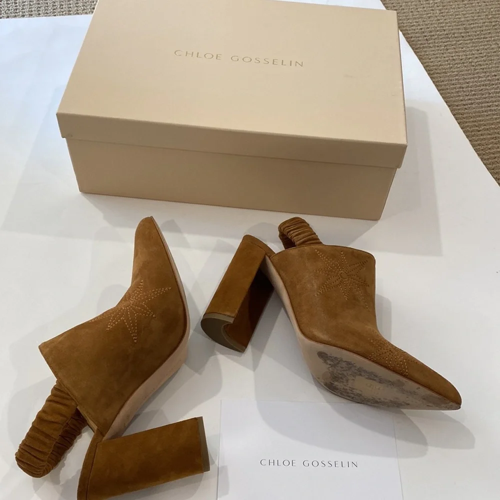 CHLOE GOSSELIN DIANE BACKLESS SUEDE CHUNKY HEELED BOOT LIKE SHOE - Picture 5 of 16